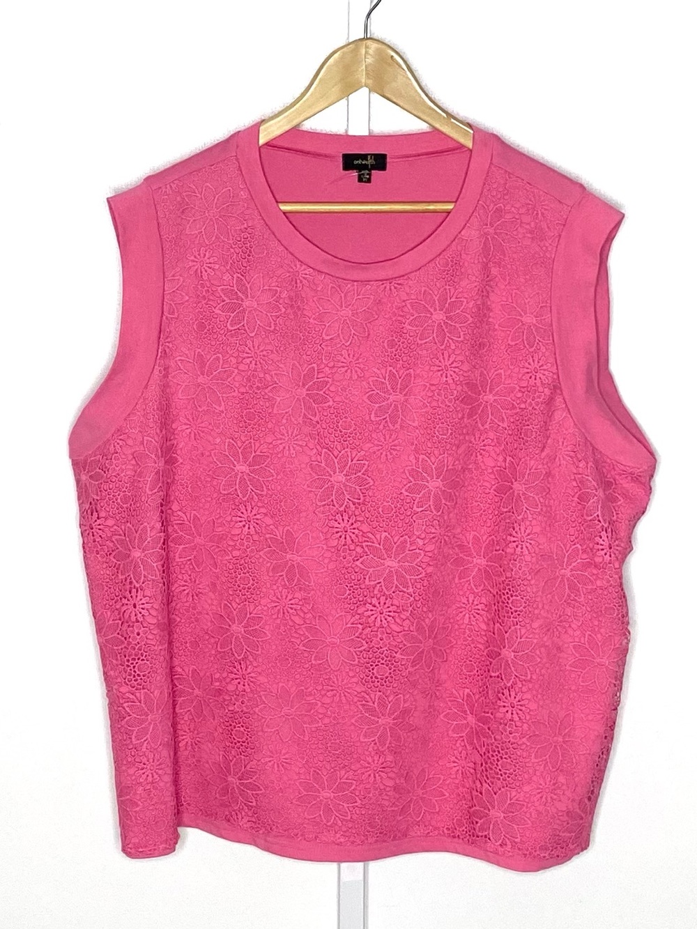 On Twelfth | Bright Pink Floral Lace-Overlay Sleeveless Blouse Shell Tank Sz 3X